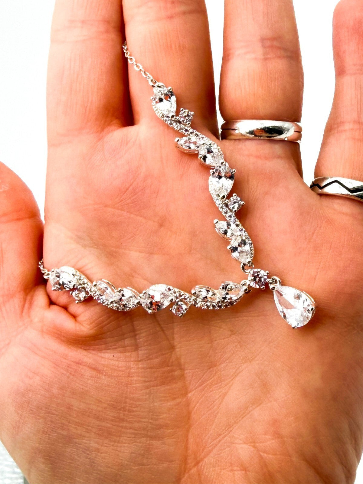 Jon Richard Silver Tone CZ Y Drop Necklace Clear Crystal Bridal Wedding Evening