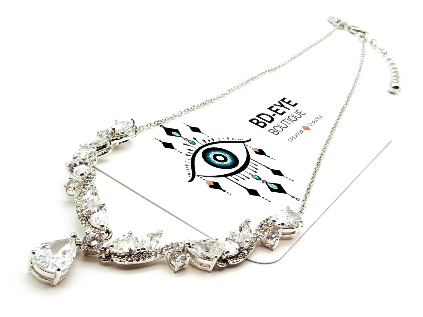 Jon Richard Silver Tone CZ Y Drop Necklace Clear Crystal Bridal Wedding Evening