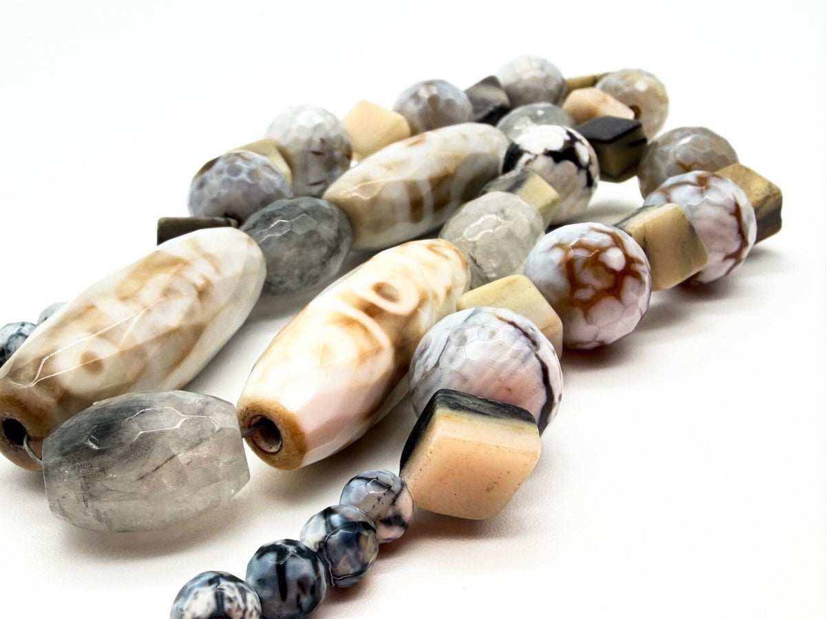 Chunky Gemstone Necklace Agate Jasper Quartz Dzi 9-eye Beads Toggle 22”