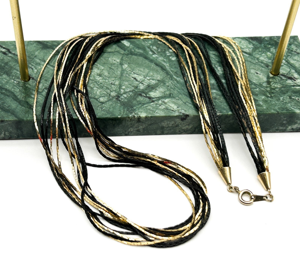Vintage Black Gold Multi Strand Chain Layered Long Necklace Statement
