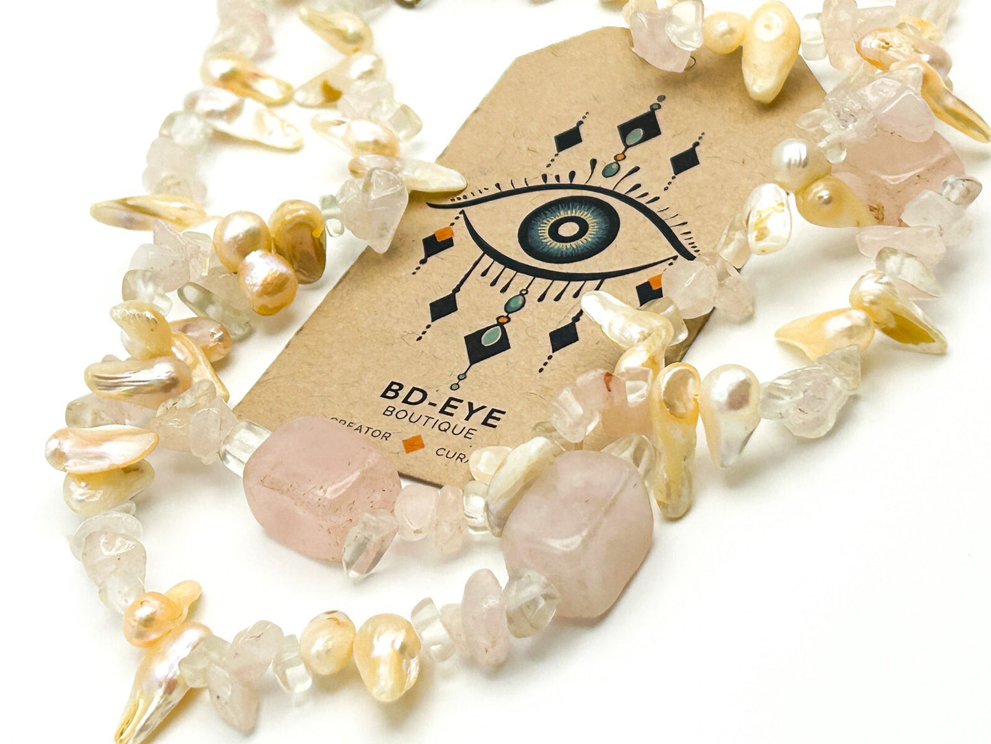 Freshwater Pearl Rose Quartz Necklace Double Strand Natural Stone Baroque Pearl
