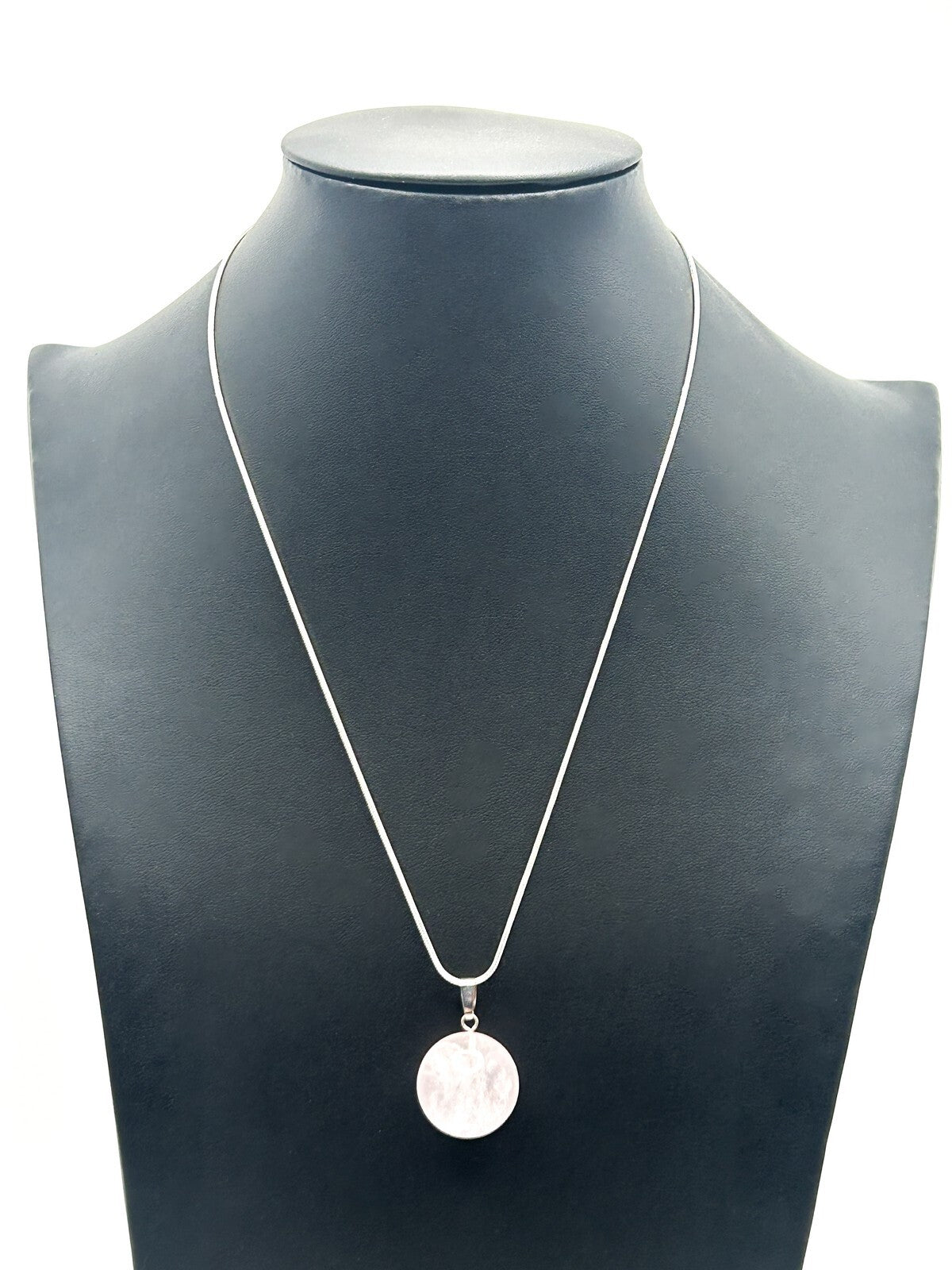 Rose Quartz Sphere Pendant Necklace on Silver Tone Snake Chain Semi Precious Gem