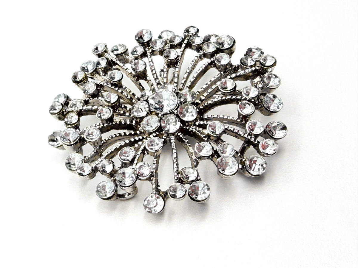 Vintage Rhinestone Starburst Pendant Brooch Silver Tone Crystal Spray Pin 5cm