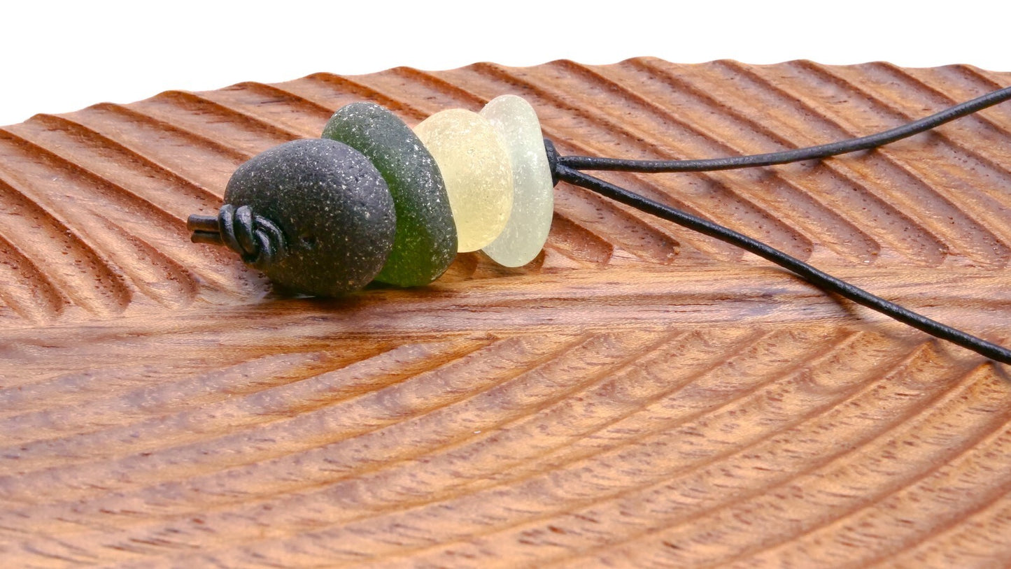 Sea Glass Stacked Pendant - Natural Organic Green Yellow Boho
