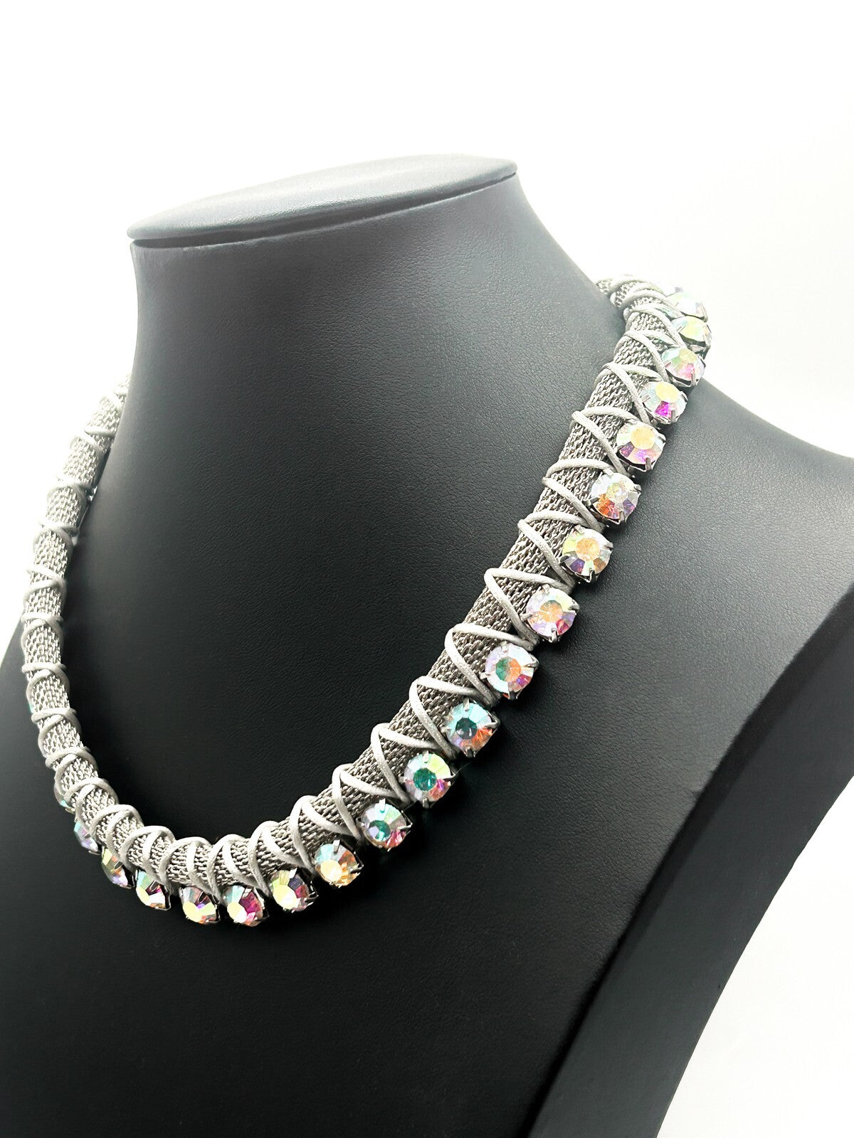 FREEDOM (Topshop) Silver Tone Mesh Rhinestone Collar Necklace – 18”