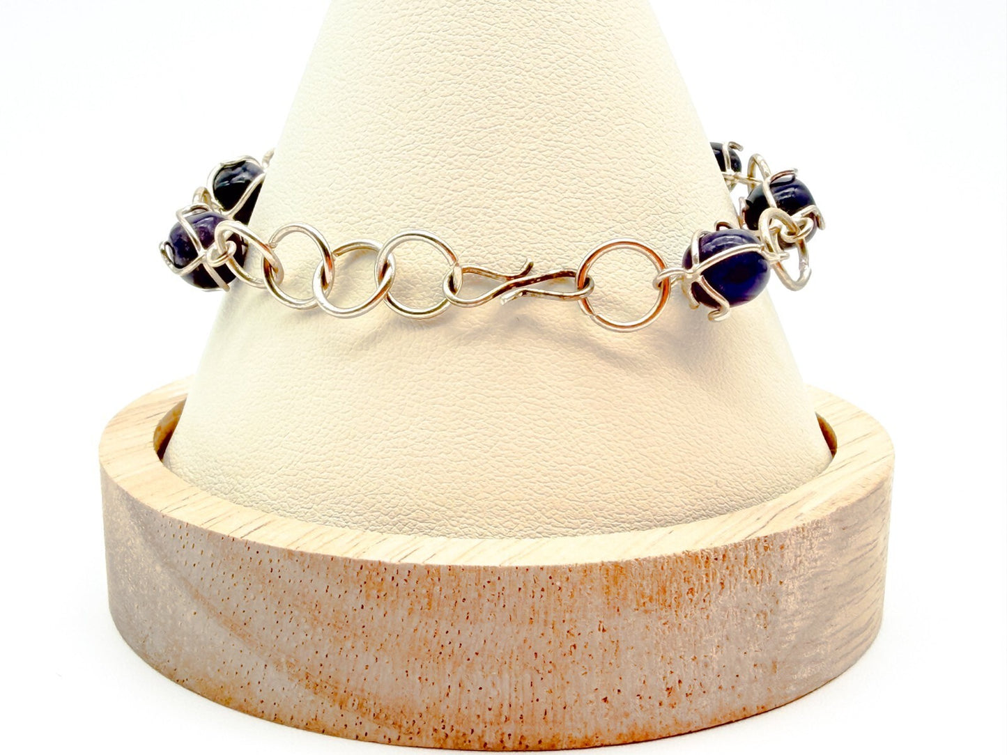Amethyst Necklace & Bracelet Set Wire Wrapped Purple Gemstone Chain 20.5”