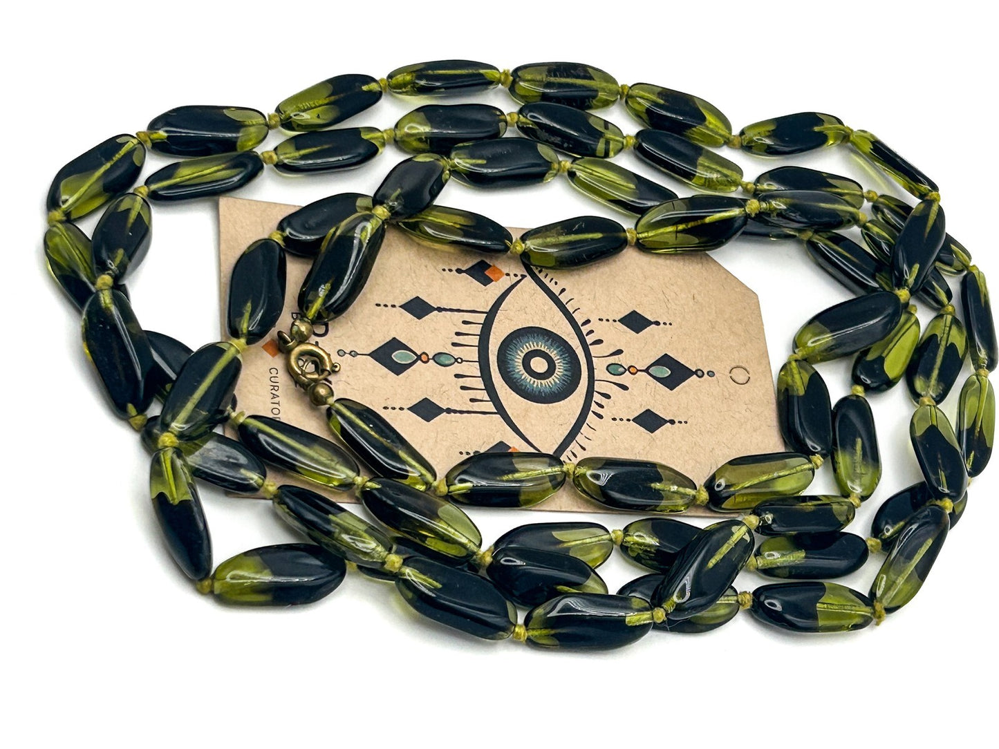 Olive Green & Black Gorgeous Glass Hand-Knotted Long Beaded Necklace