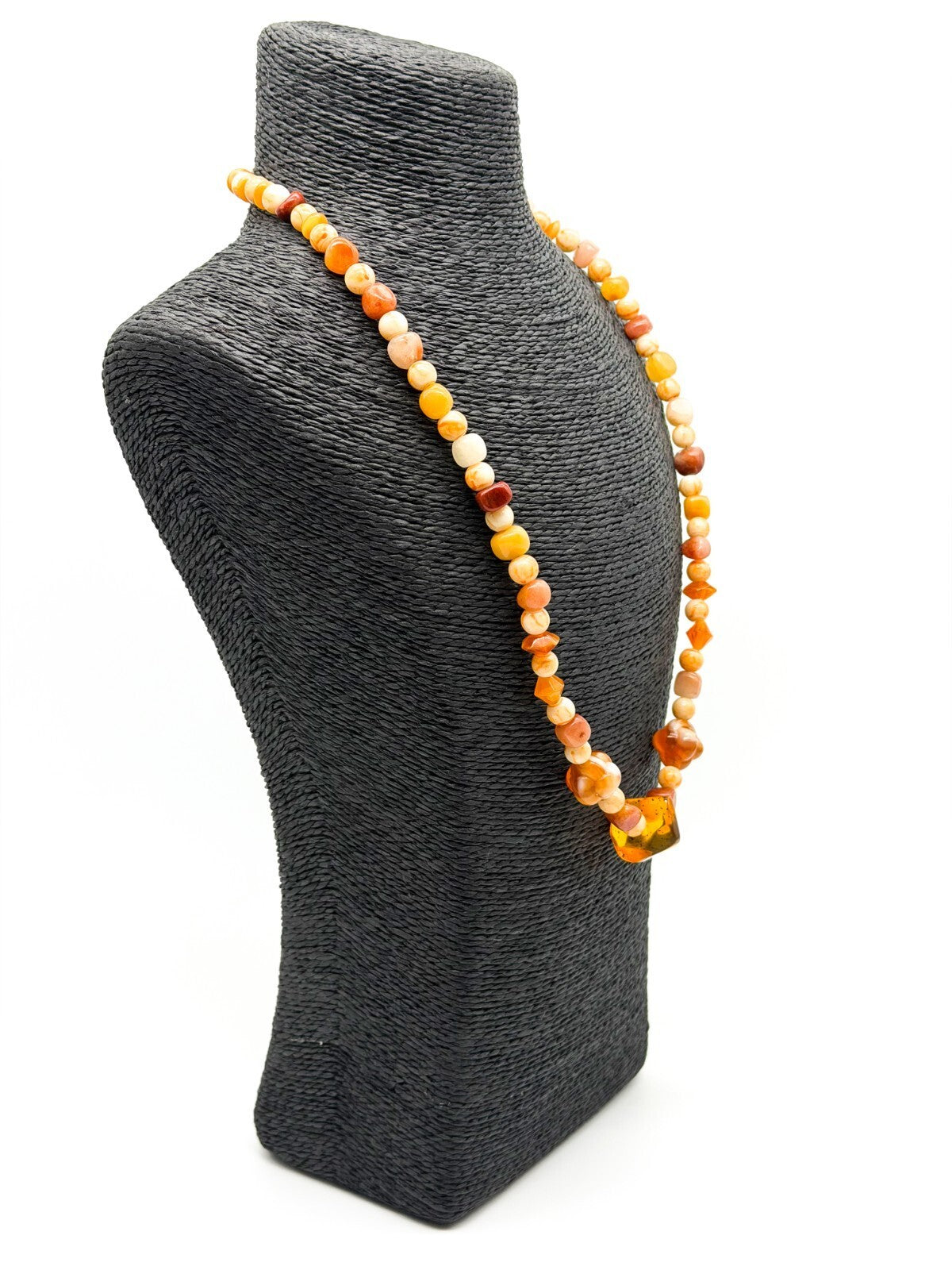 Agate & Faux & Amber Acrylic Beaded Necklace Gold Tone Toggle 25.5”
