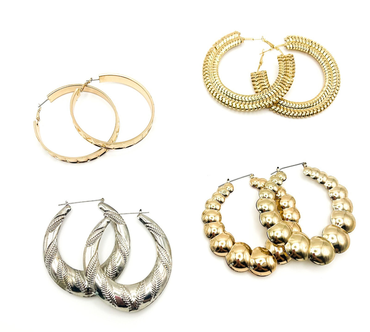 4X Bundle Vintage Oversized Lightweight Gold & Silver Tone Large Hoop Earrings