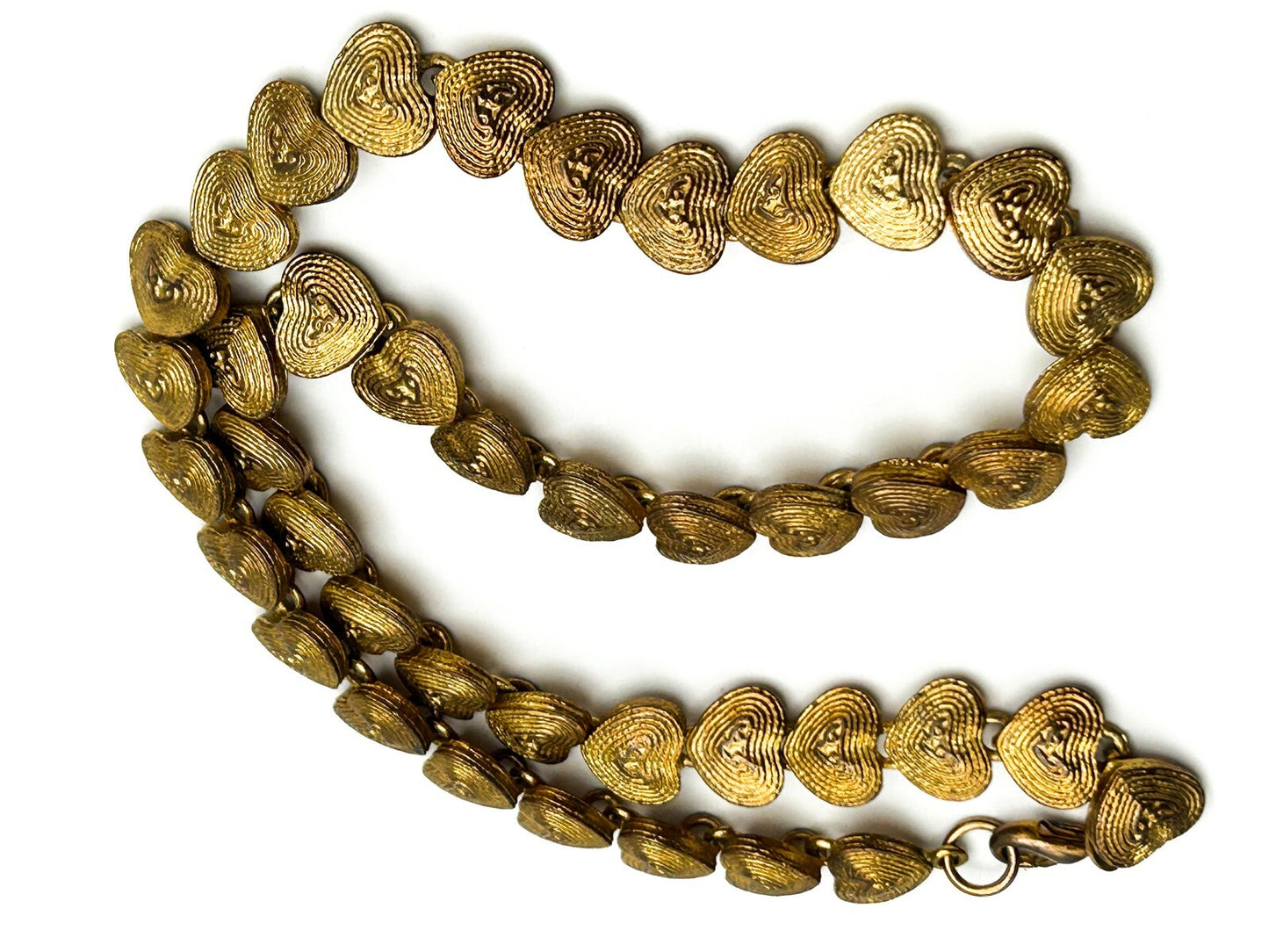 Vintage Yves Rocher Love Heart Necklace Gold Tone Articulated Link Statement 18”