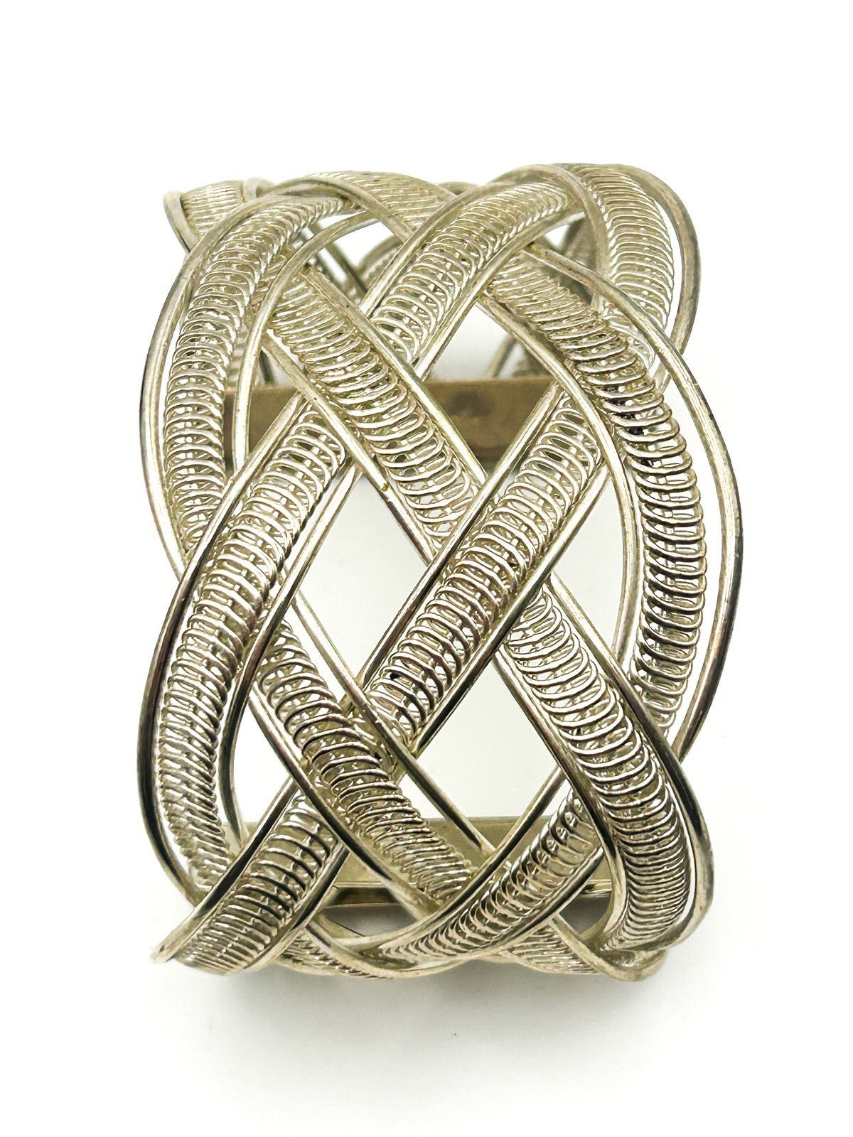 Chunky Woven Silver Cuff Bracelet Statement Braided Adjustable Bangle