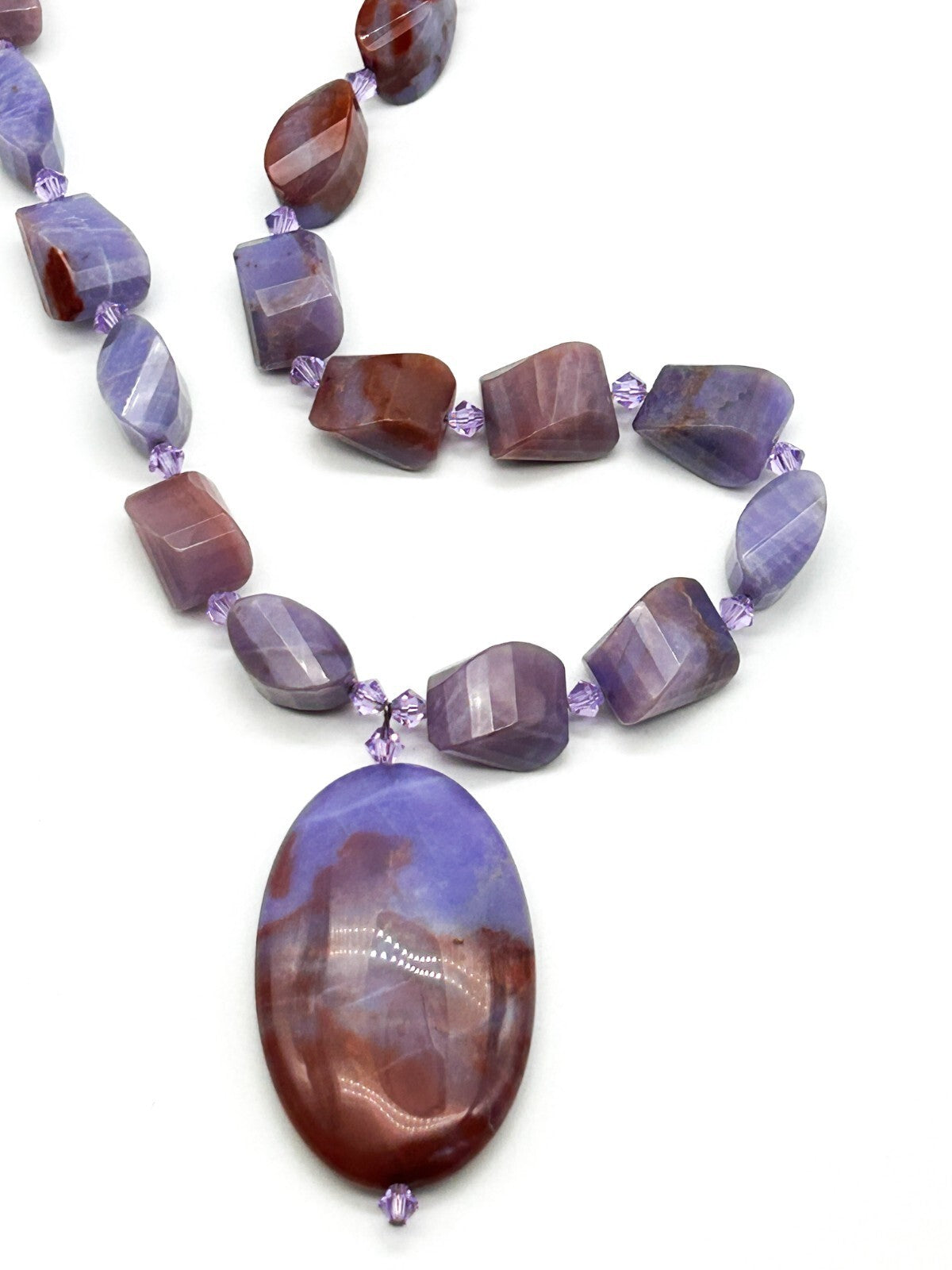 Banded Agate Pendant Necklace Violet Purple 925 Sterling Silver Toggle 18” Boho