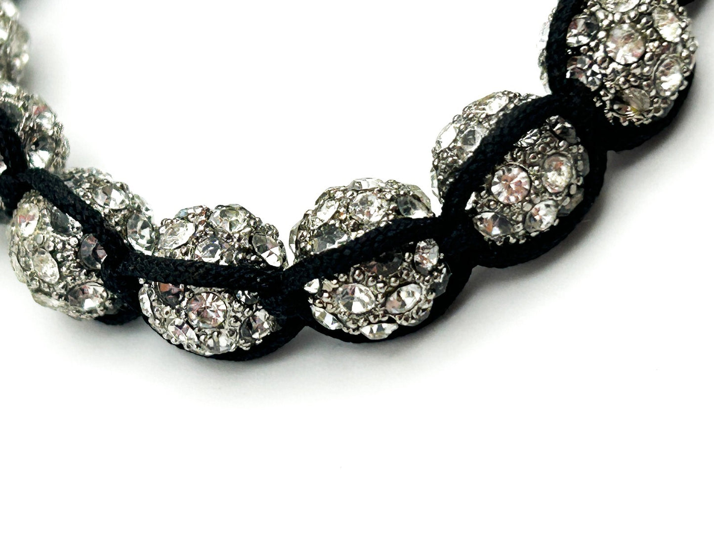 Signed Tresor Paris Crystal Shamballa Style Adjustable Bracelet Hematite