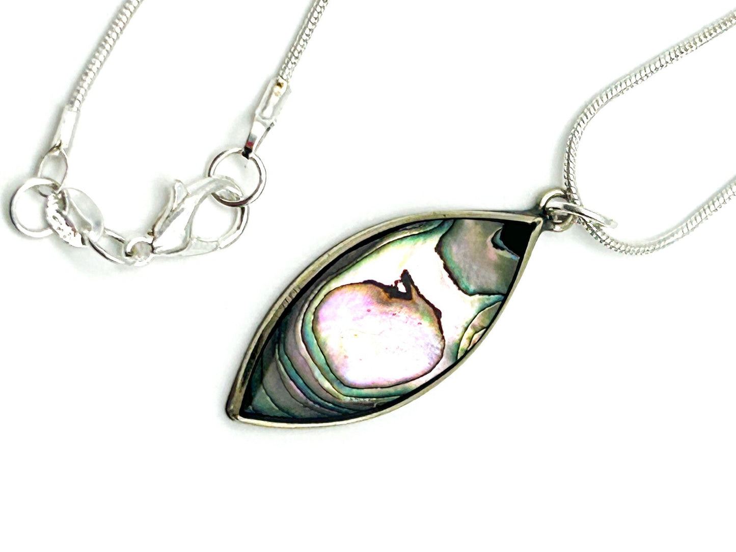 Paua Abalone Shell Marquis Pendant Necklace in Alpaca Silver