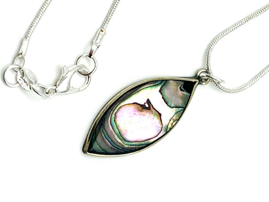 Paua Abalone Shell Marquis Pendant Necklace in Alpaca Silver