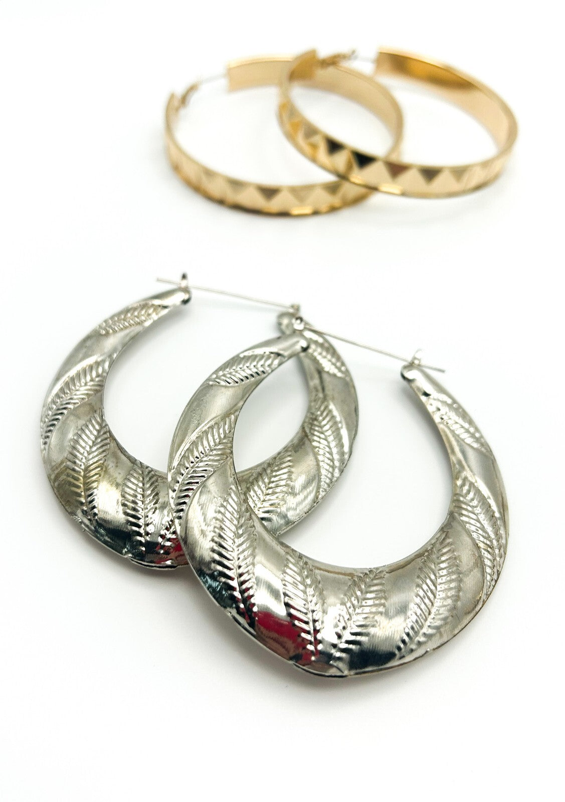 4X Bundle Vintage Oversized Lightweight Gold & Silver Tone Large Hoop Earrings