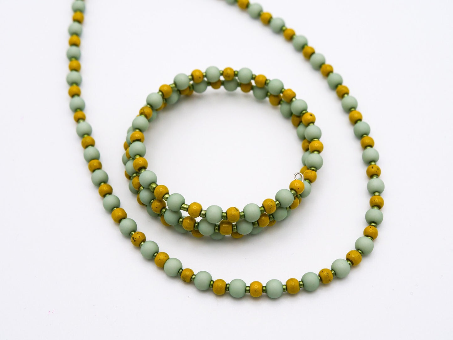 Green Yellow Beaded Handmade - Earring, Necklace & Bracelet Set