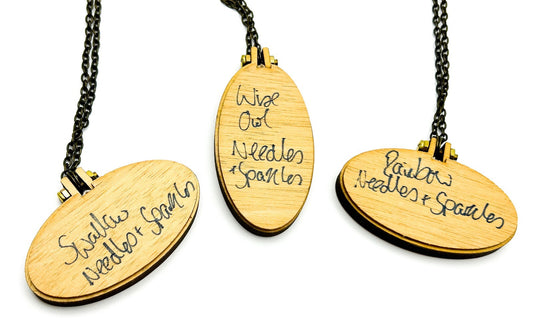 Needles & Sparkles Handmade Embroidered Oval Pendant Necklace Trio UK Artisan