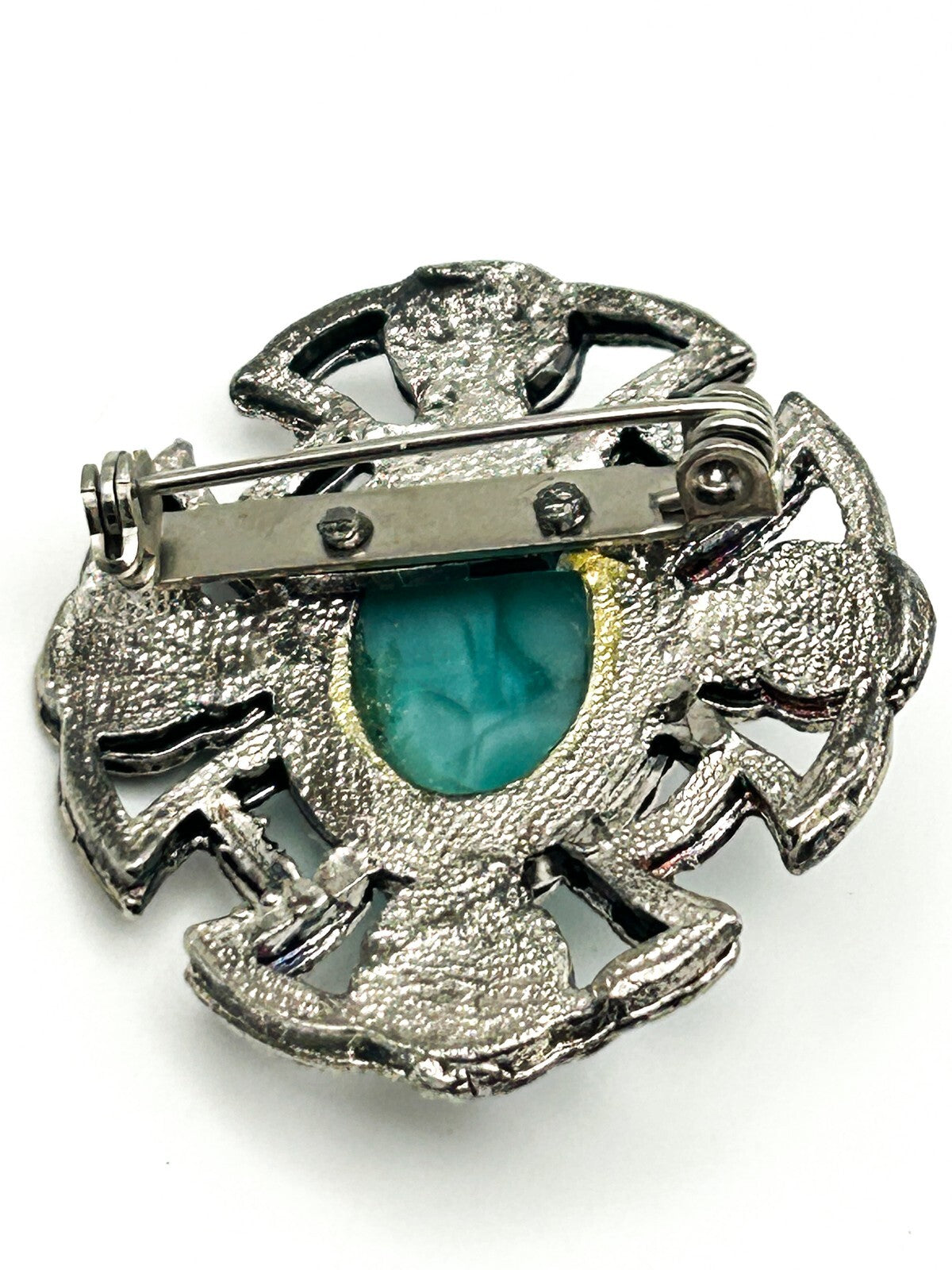 Celtic Knot Brooch Pewter Turquoise Style Cabochon Cross Pin