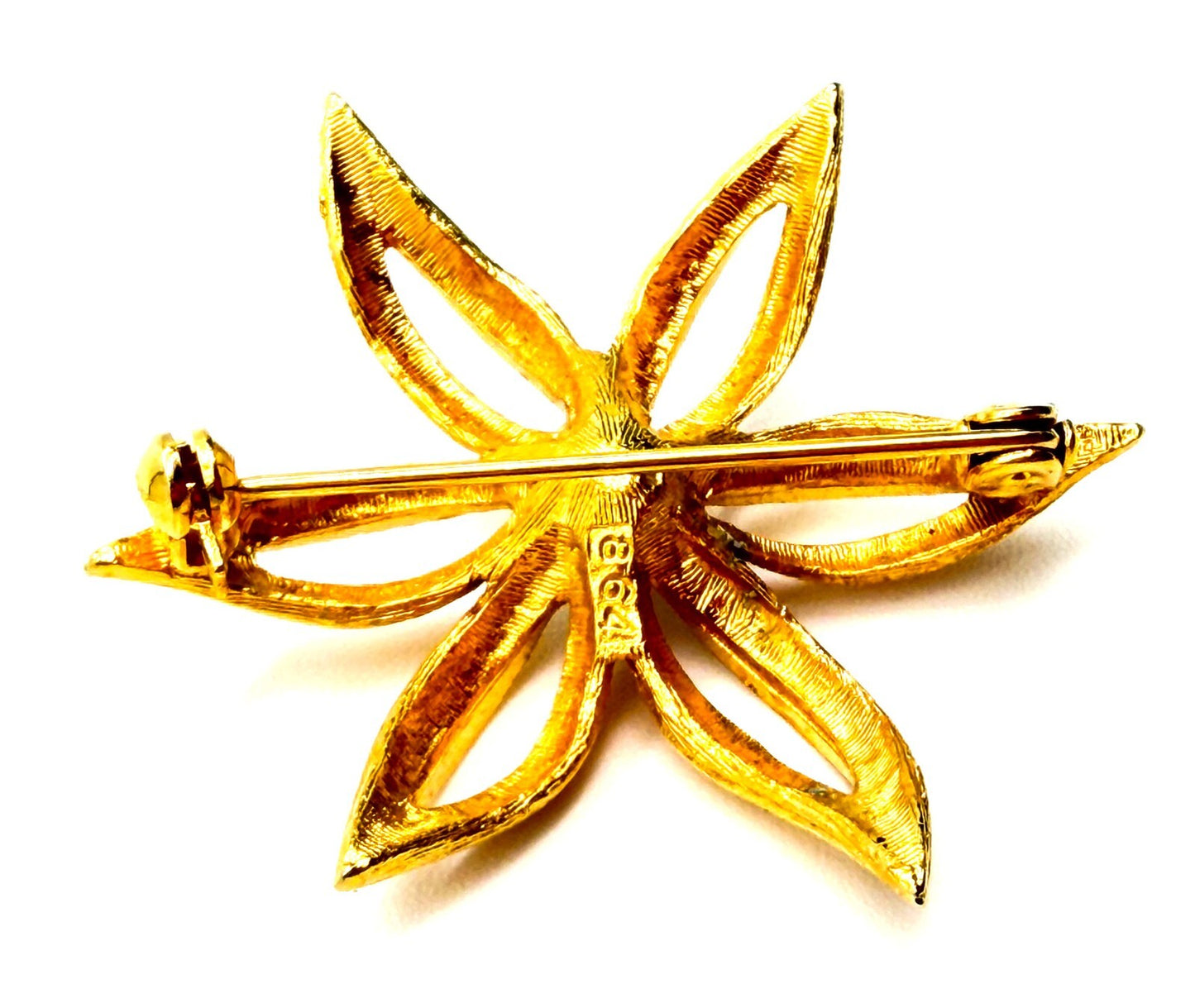 Vintage Sphinx Gold Tone Flower Brooch Faux Pearl Centre Textured Floral Pin