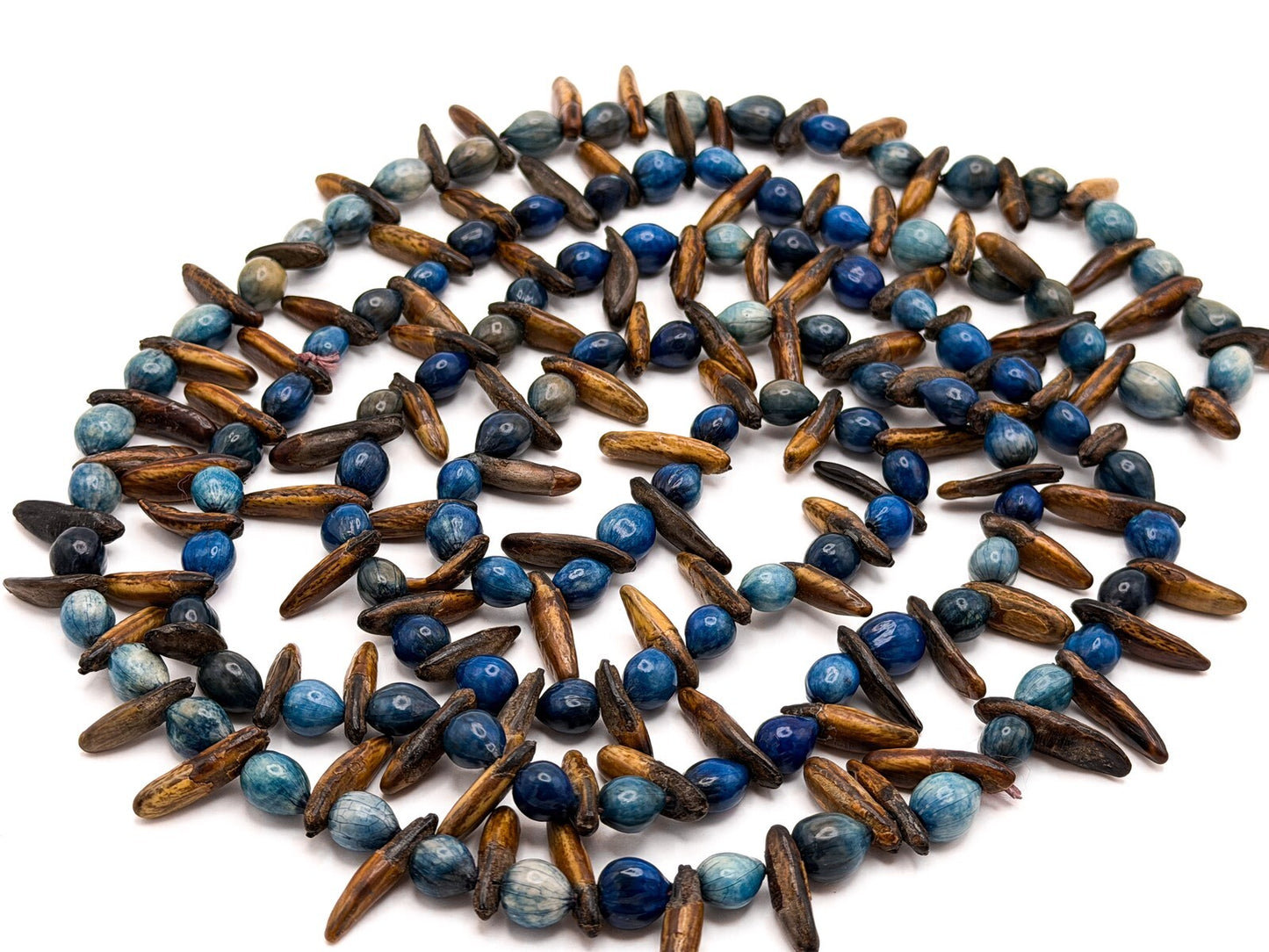 Blue & Brown Dyed Seed Long Boho Necklace