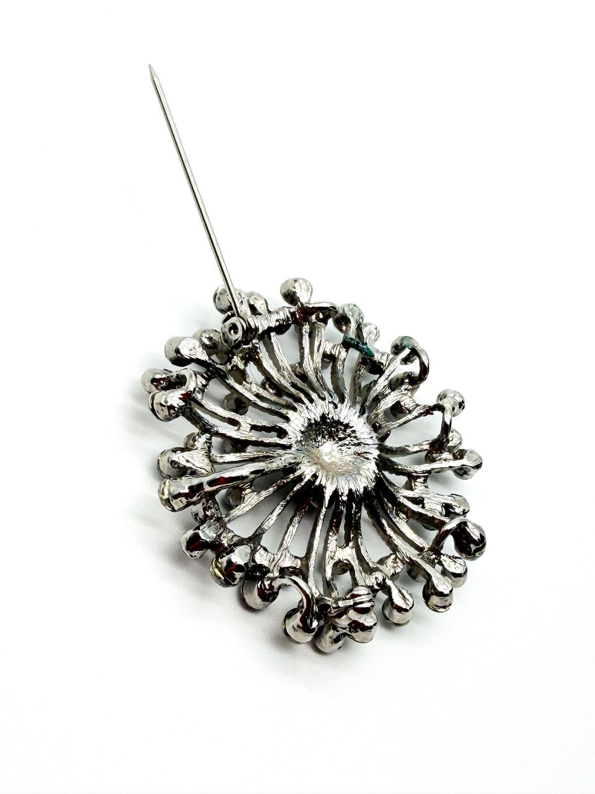 Vintage Rhinestone Starburst Pendant Brooch Silver Tone Crystal Spray Pin 5cm