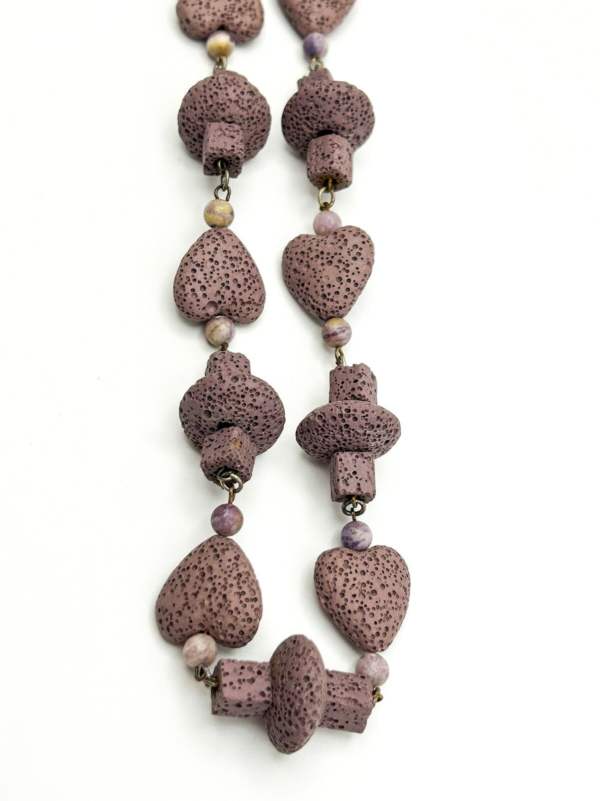Dyed Purple Lava & Amethyst Bead Necklace – Hearts, Rounds  Cubes