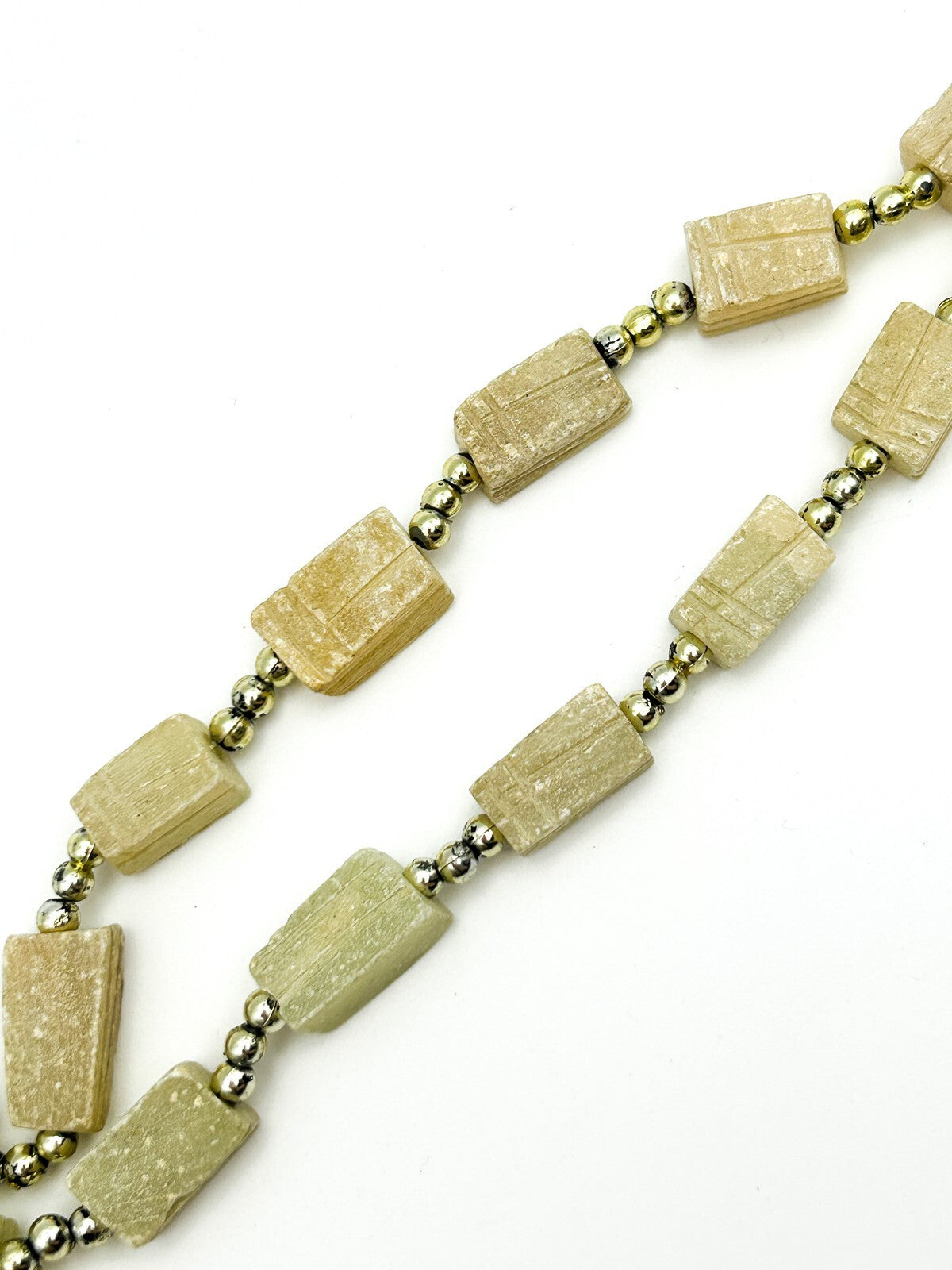Egyptian Revival Carved Scarab Bead Necklace – Soapstone Panel with Drop Pendant