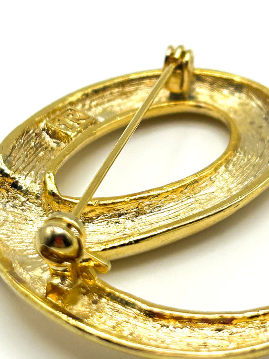 Signed Yves Rocher Gold Tone Abstract Swirl Brooch (1960s–1970s)