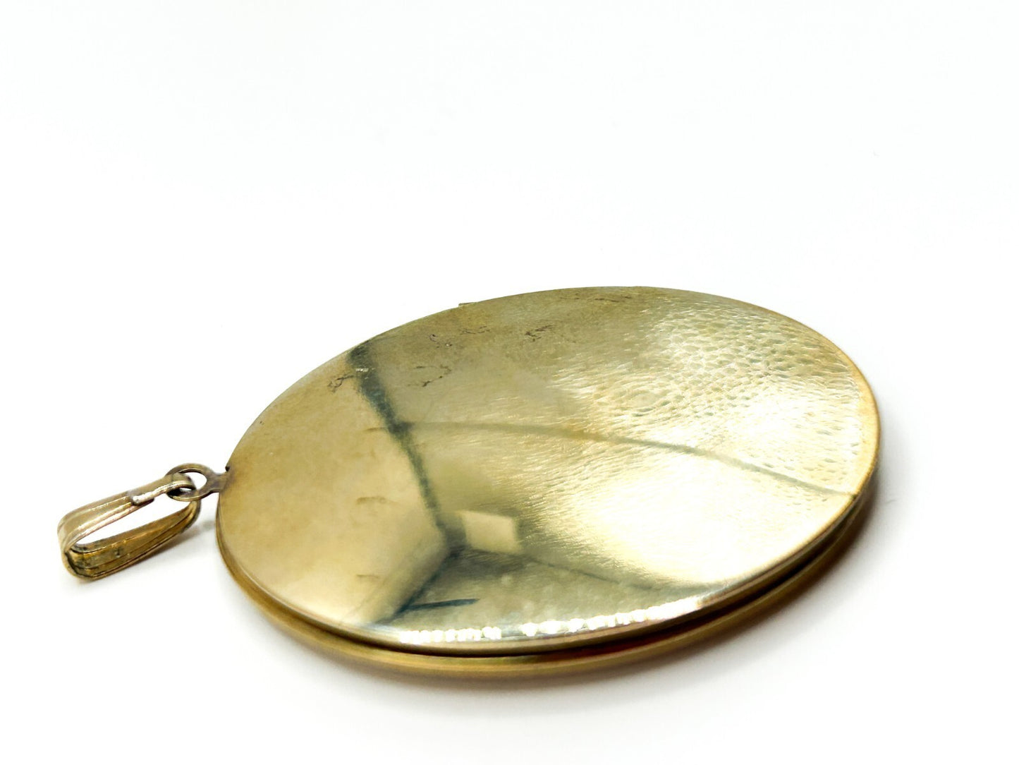 Vintage Gold Tone Oval Photo Locket Pendant Large Etched Starburst 6cm