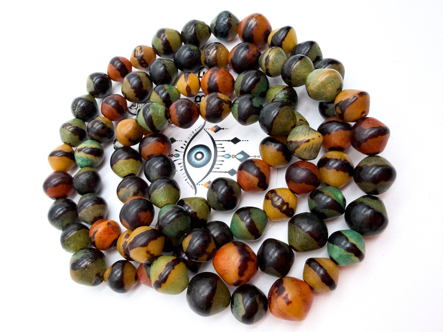 Vintage Double Strand Multicolour Acrylic Beaded Necklace Green Orange