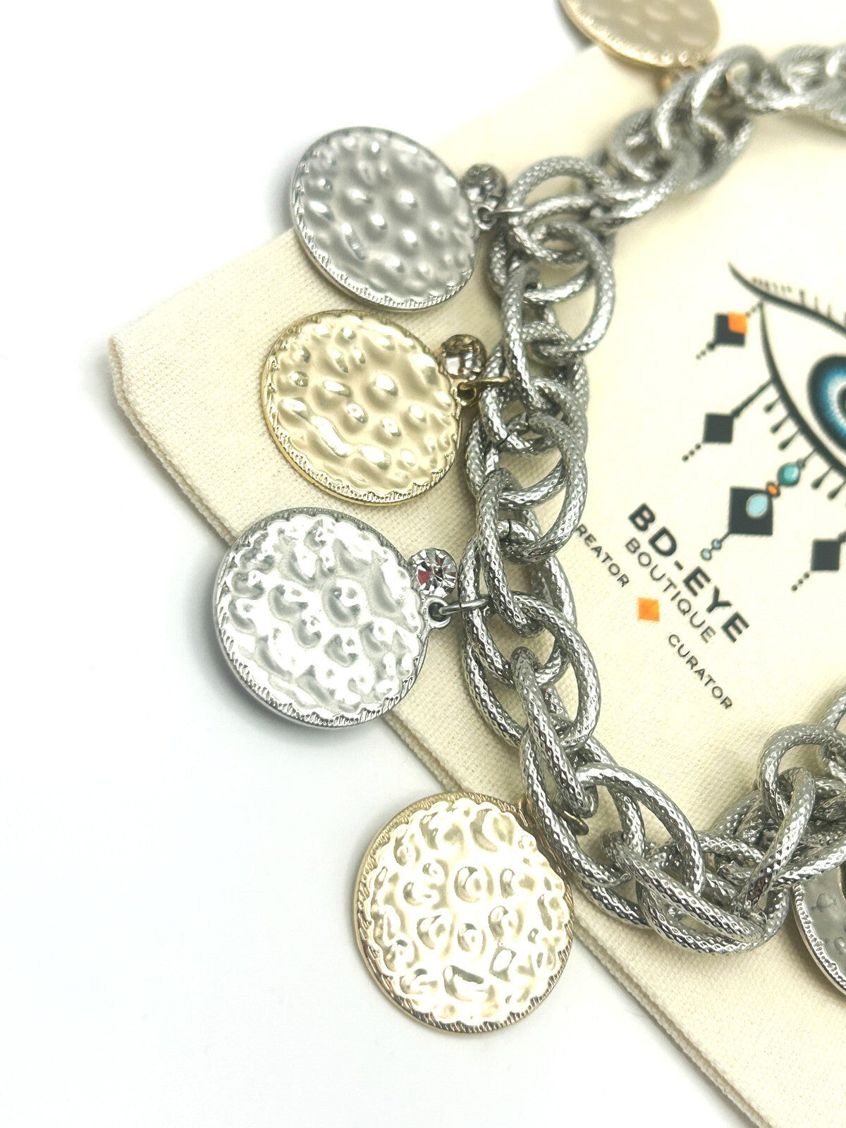 M&S Silver & Gold Tone Hammered Coin Charm Statement Necklace
