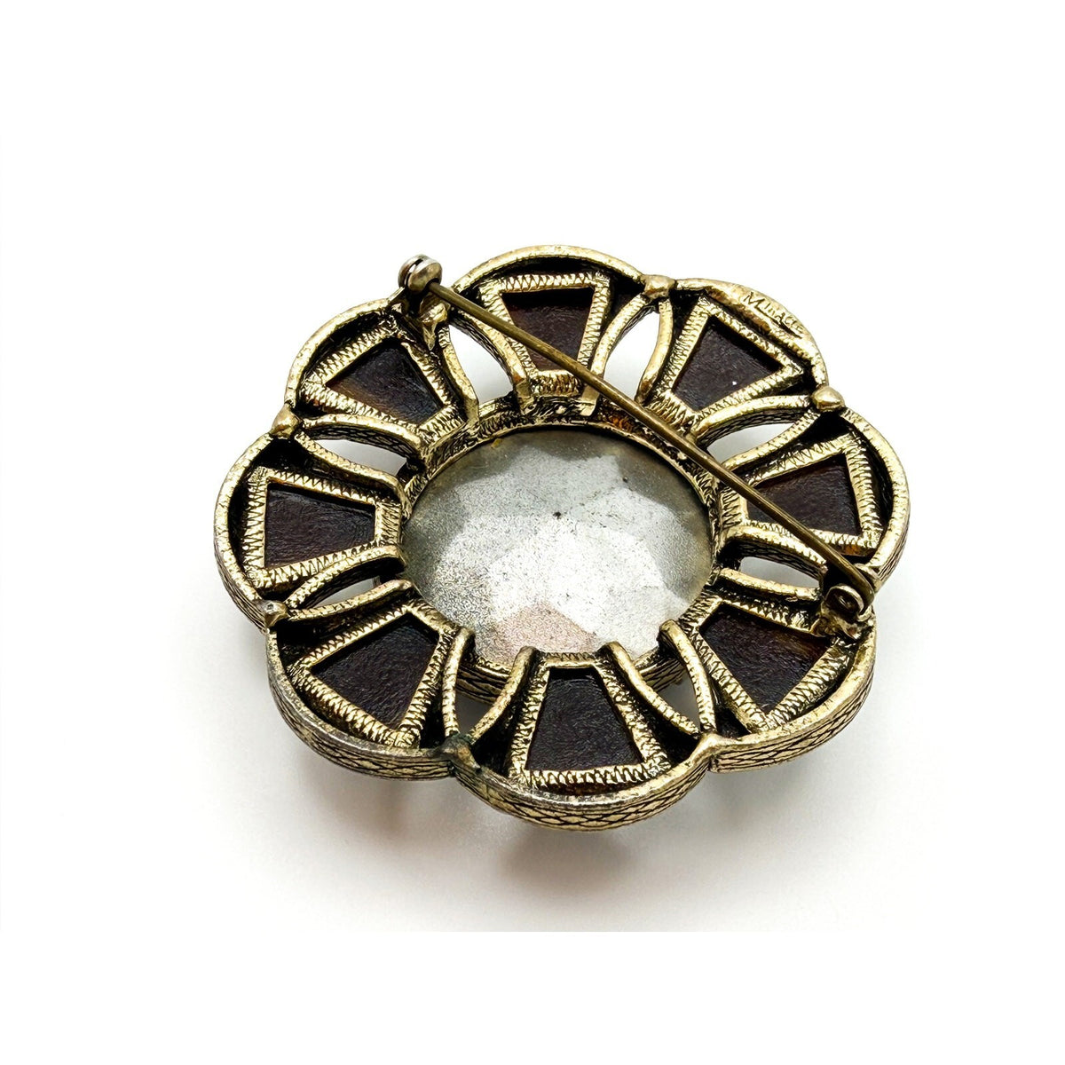 Signed Scottish MIRACLE Brooch Burnt Orange Brown Glass Cabouchons