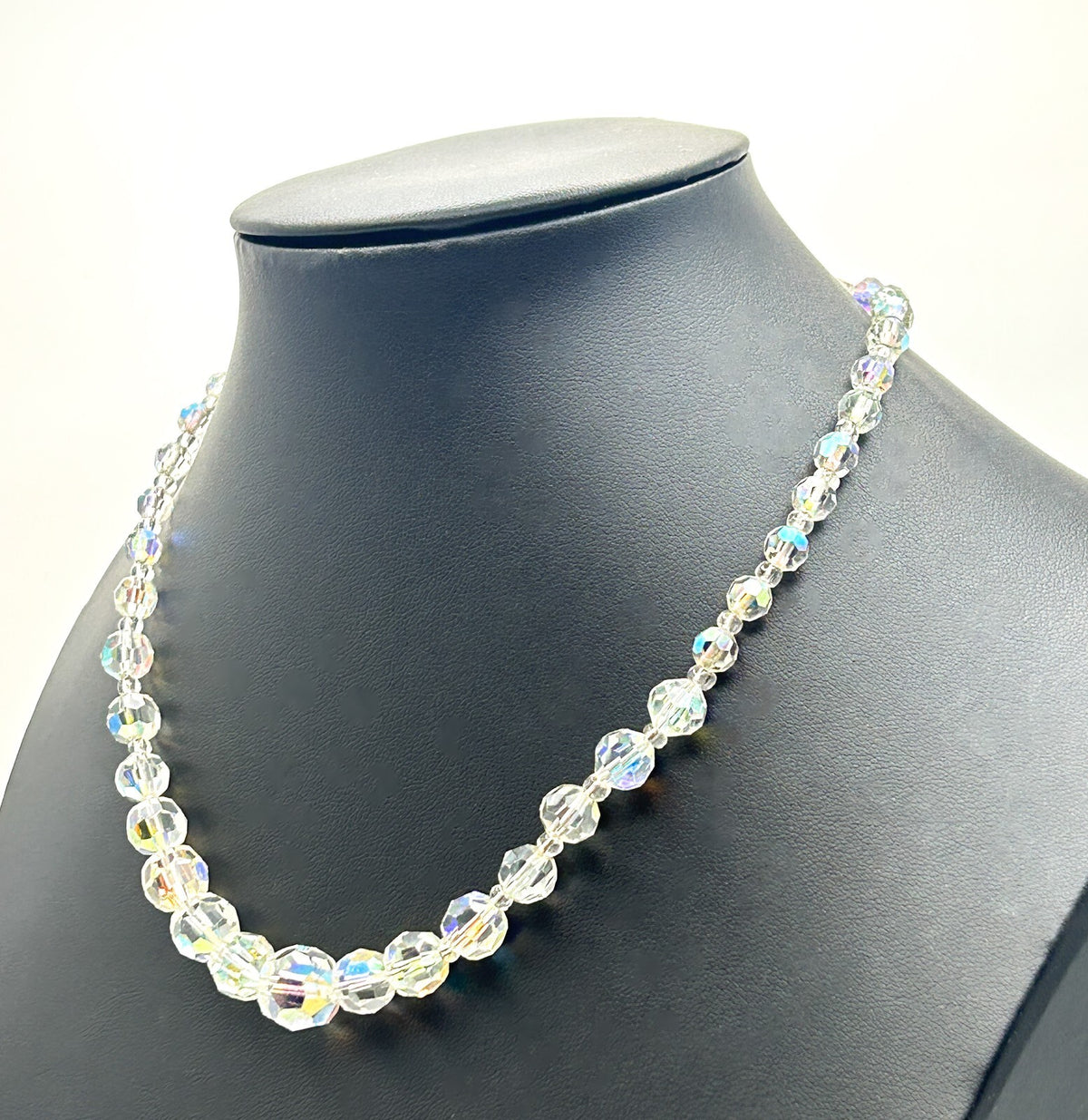 Aurora Borealis Crystal Glass Bead Necklace with Faceted Round Beads