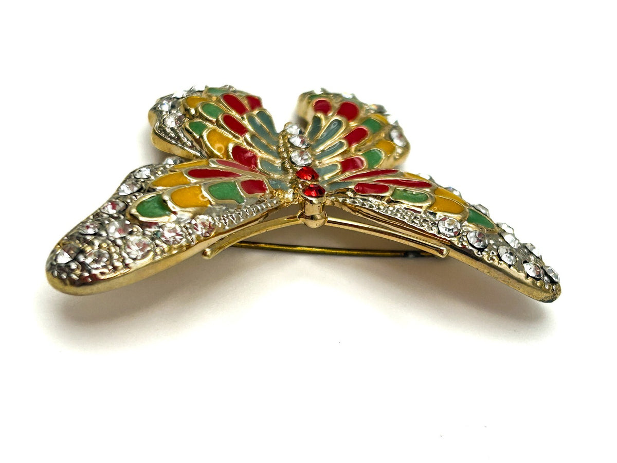 Vintage Butterfly Brooch Duo - Enamel & Rhinestone Pins Insects