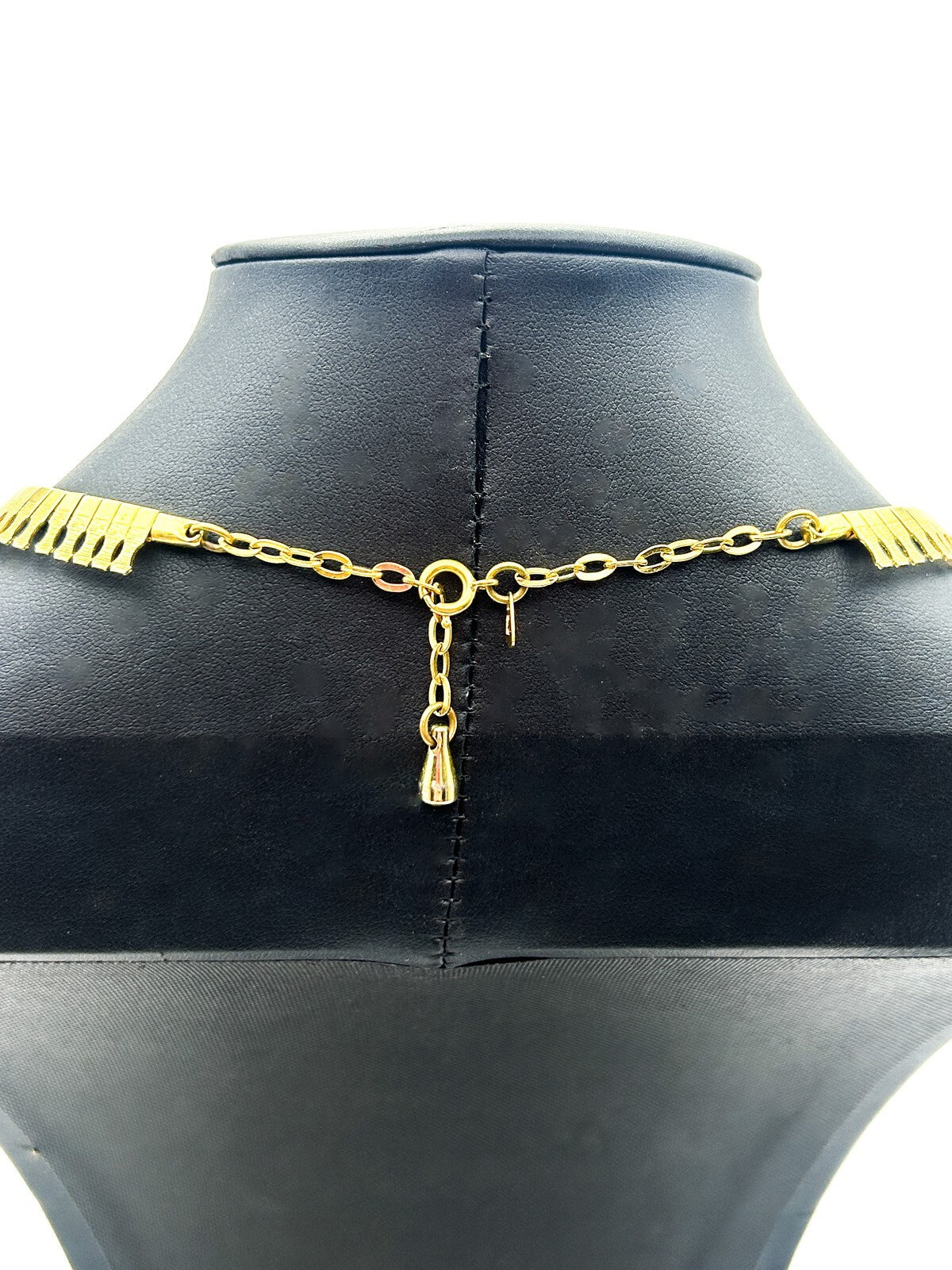 Vintage Gold Tone Cleopatra Fringe Collar Necklace Textured Statement 17.5”