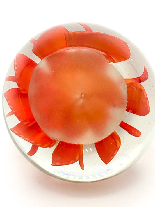 Fenton Art Glass Paperweight Orange Flower USA Domed
