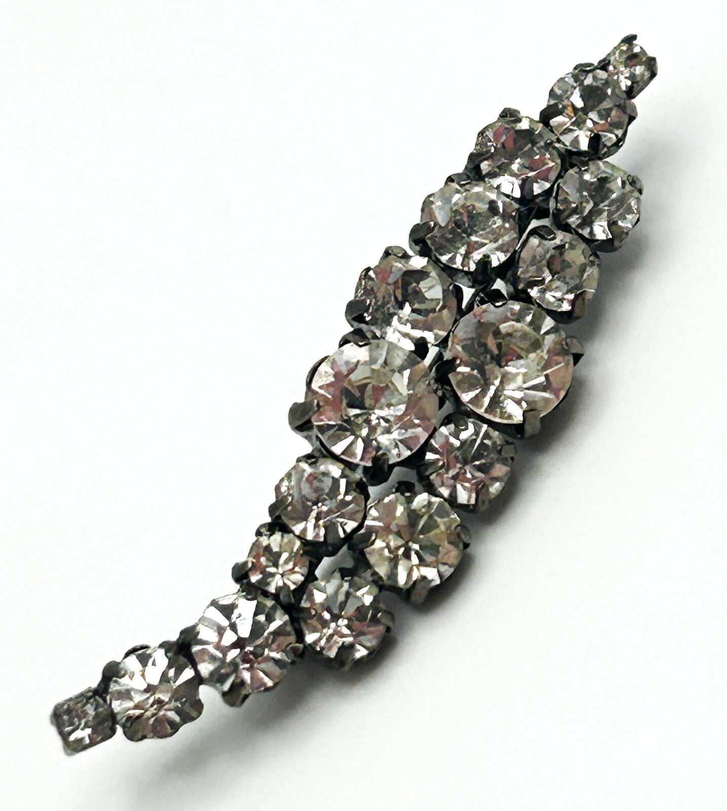 Vintage Rhinestone Bar Brooch Curved Pin Minimal Classic