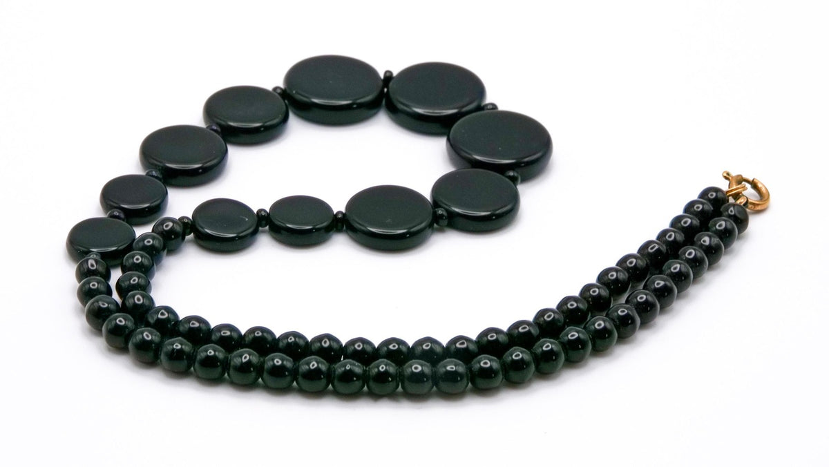 Vintage Graduated Black Disc Bead Necklace