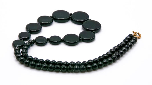 Vintage Graduated Black Disc Bead Necklace