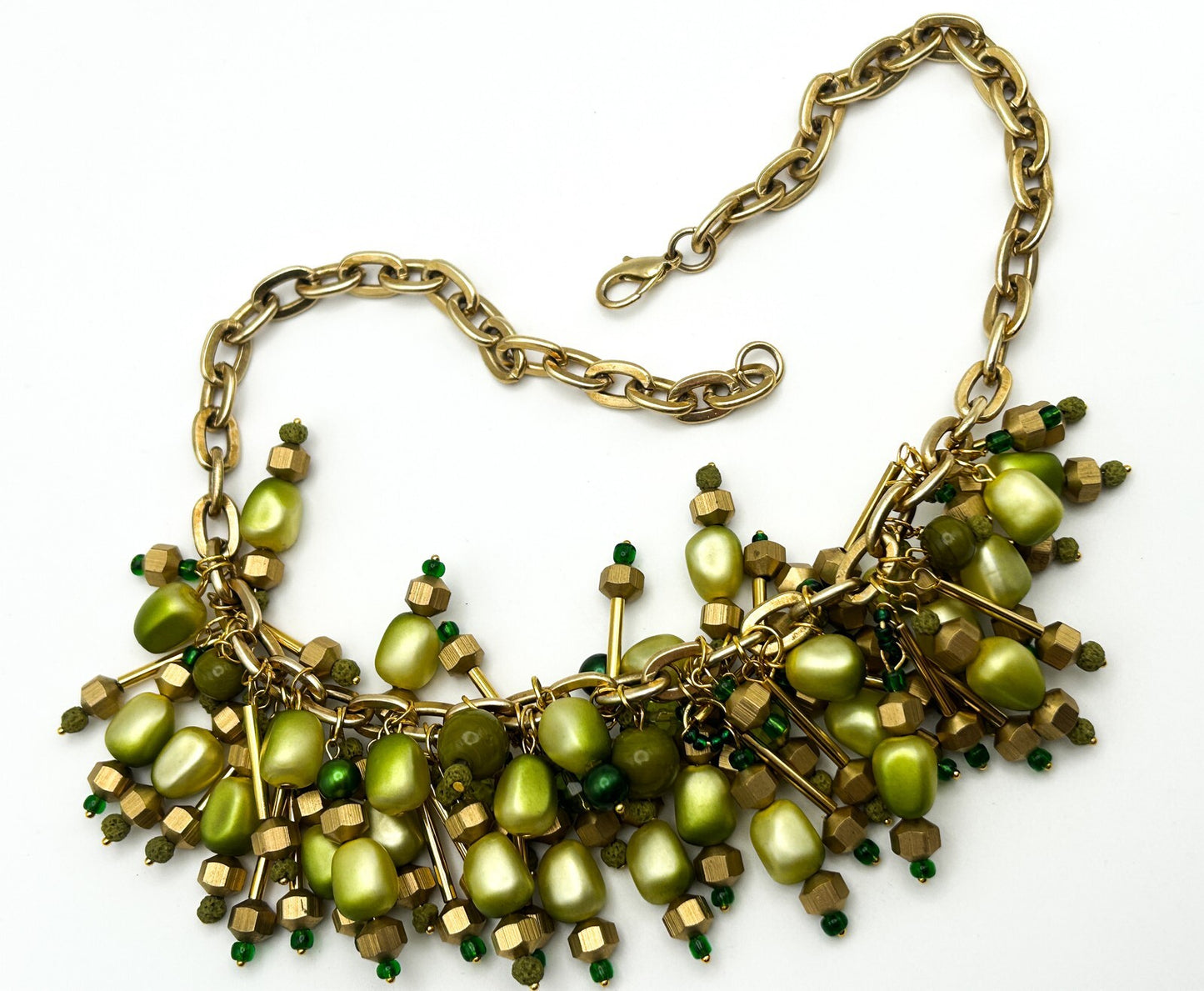 BD-Eye Original Green Cha Cha Necklace & Earrings Set Vintage Beads Statement