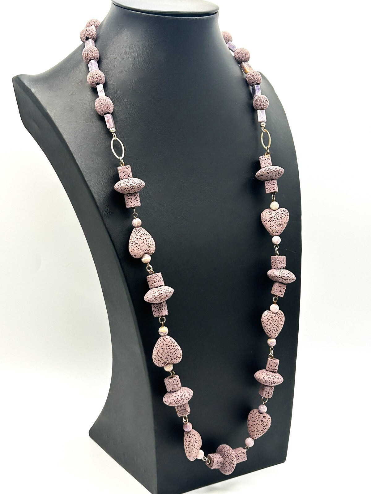 Dyed Purple Lava & Amethyst Bead Necklace – Hearts, Rounds  Cubes