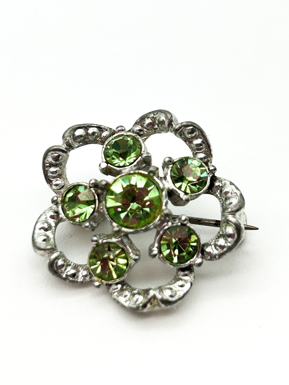 Vintage Floral Rhinestone Brooch Trio Purple Green Crystal Pins Bundle
