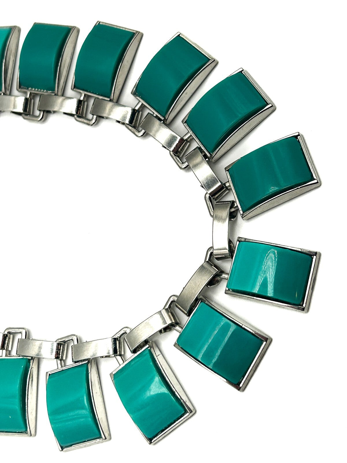 Aqua / Teal Curved Panel Cabouchon Collar Industrial Statement Necklace
