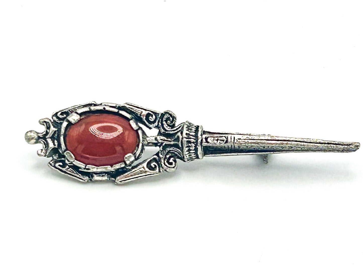 Scottish Signed MIRACLE Vintage Faux-Carnelian/Agate (Glass) Ornate Brooch