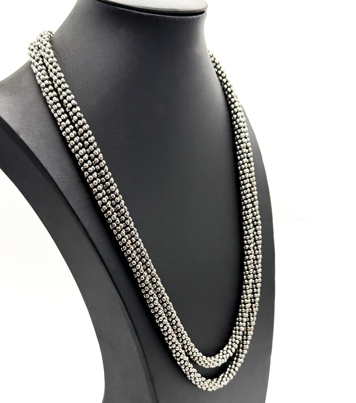 Silver Tone Popcorn Style Bead Necklace – Multi Strand Look