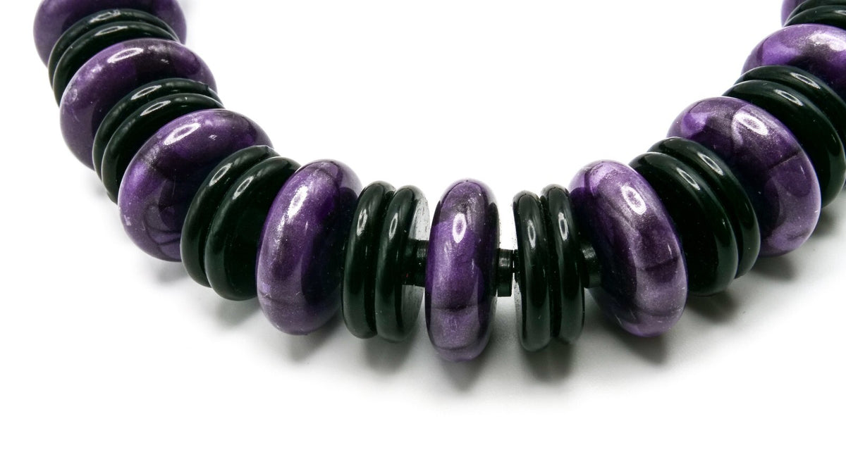Purple & Black Graduated Disc Statement Necklace | 19”, 89g | 80s style