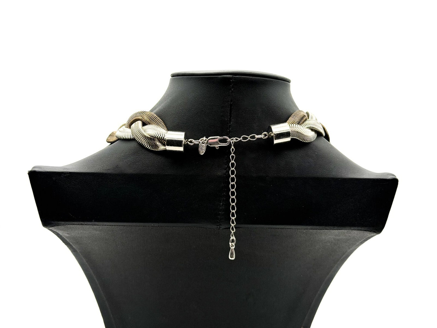 M&S Statement Necklace Mixed Metal Braided Snake Chain Wide Collar 18” Retro