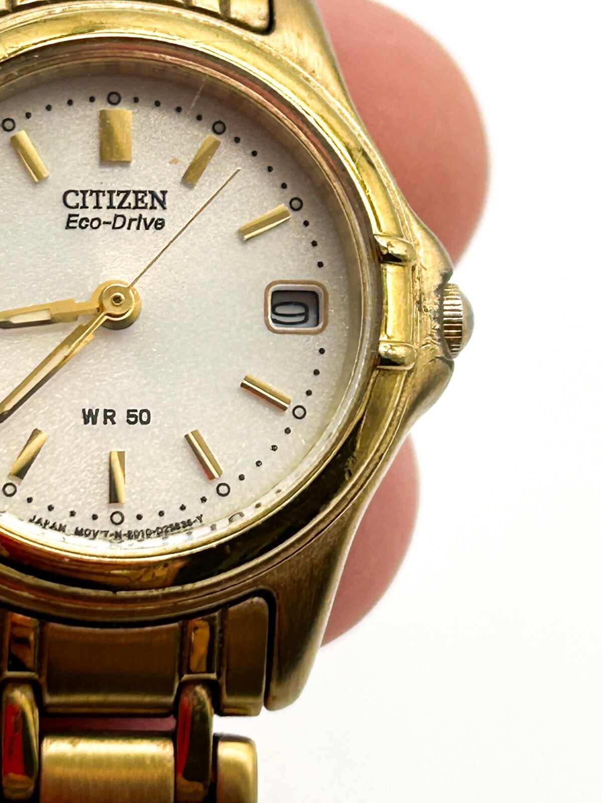 Citizen Eco Drive Ladies Gold Tone Watch Date Bracelet WR50 Japan Analogue