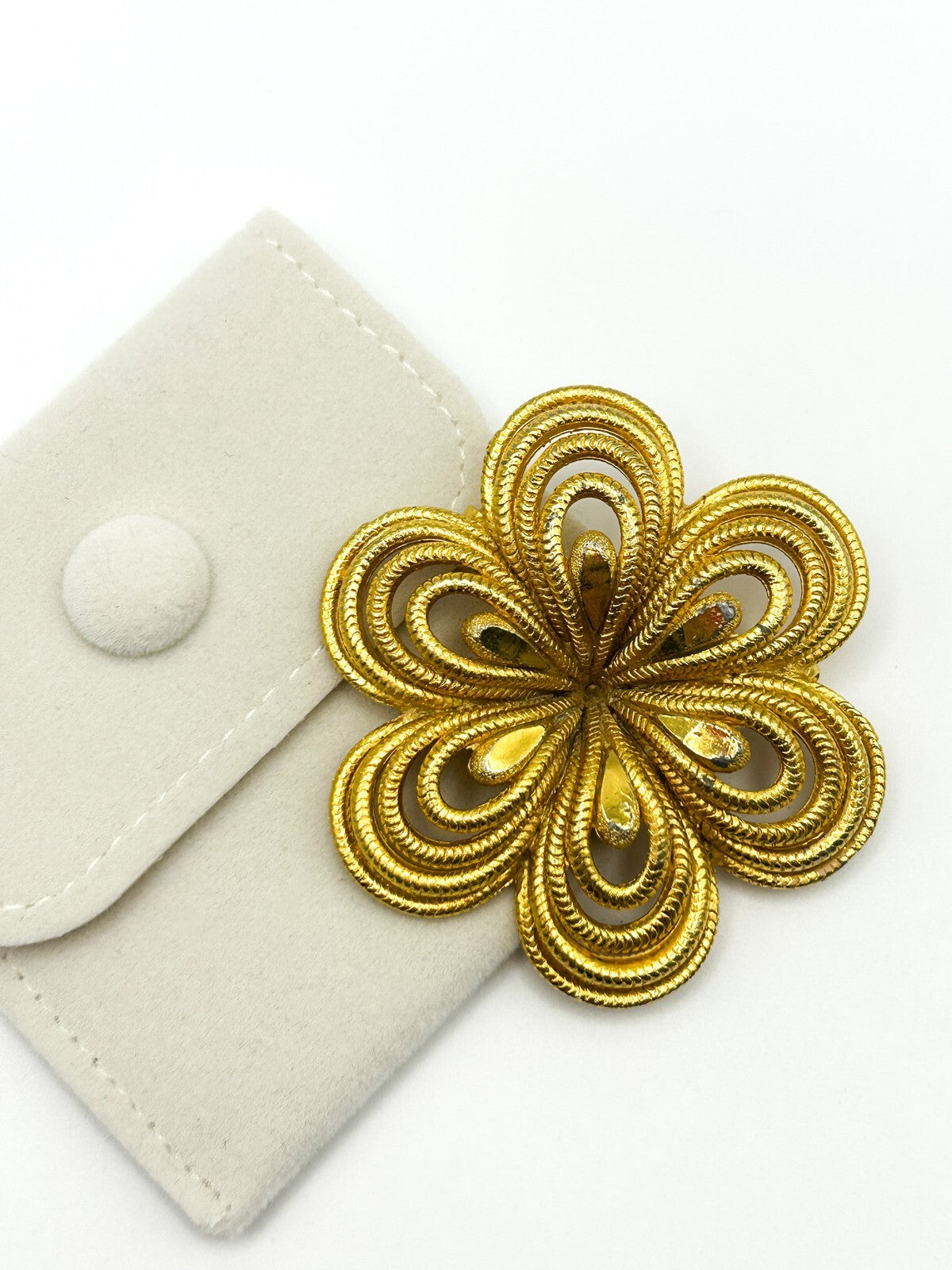 Vintage Gold Tone Flower Brooch Large Openwork Floral Pin Statement